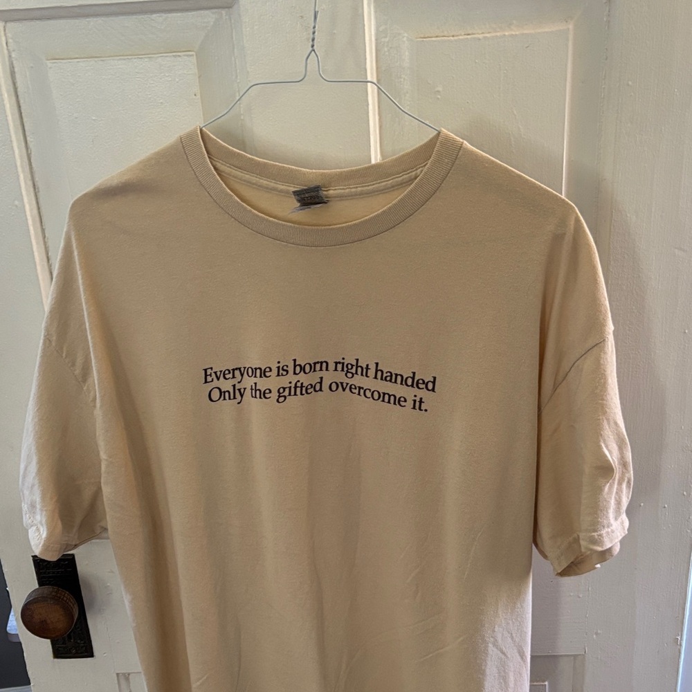 Left Handed Person Gildan Tan Graphic Tee